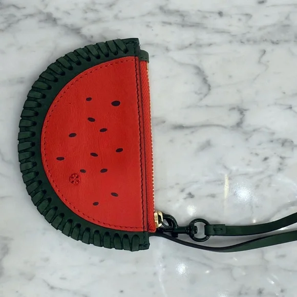 NEW Tory Burch Purse Nubuck Coin Pouch Key Charm Leather Watermelon Wristlet - Picture 3 of 5